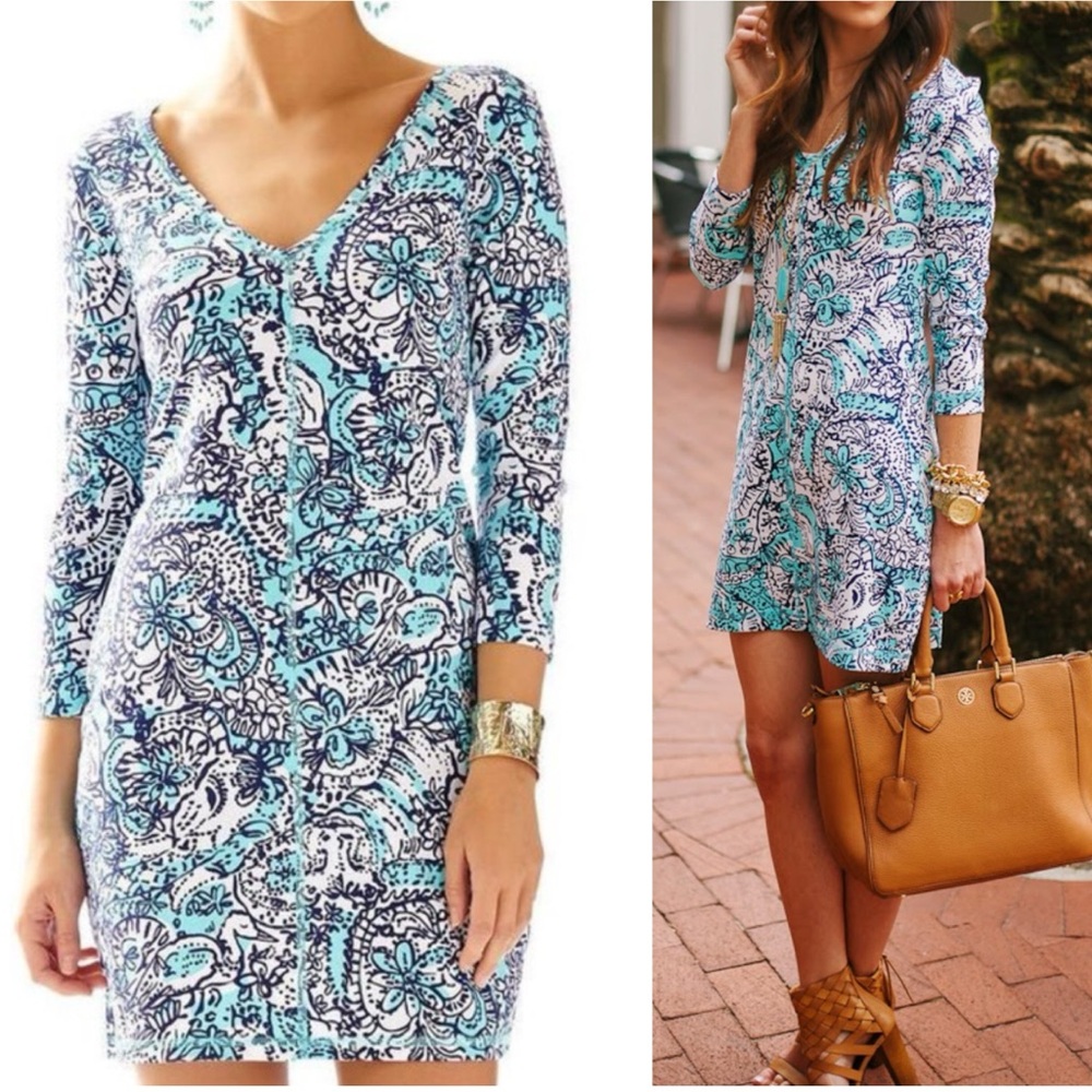 Lilly Pulitzer 100% Pima Cotton Juliet‎ T-Shirt 3/4 Sleeve Dress Size XS